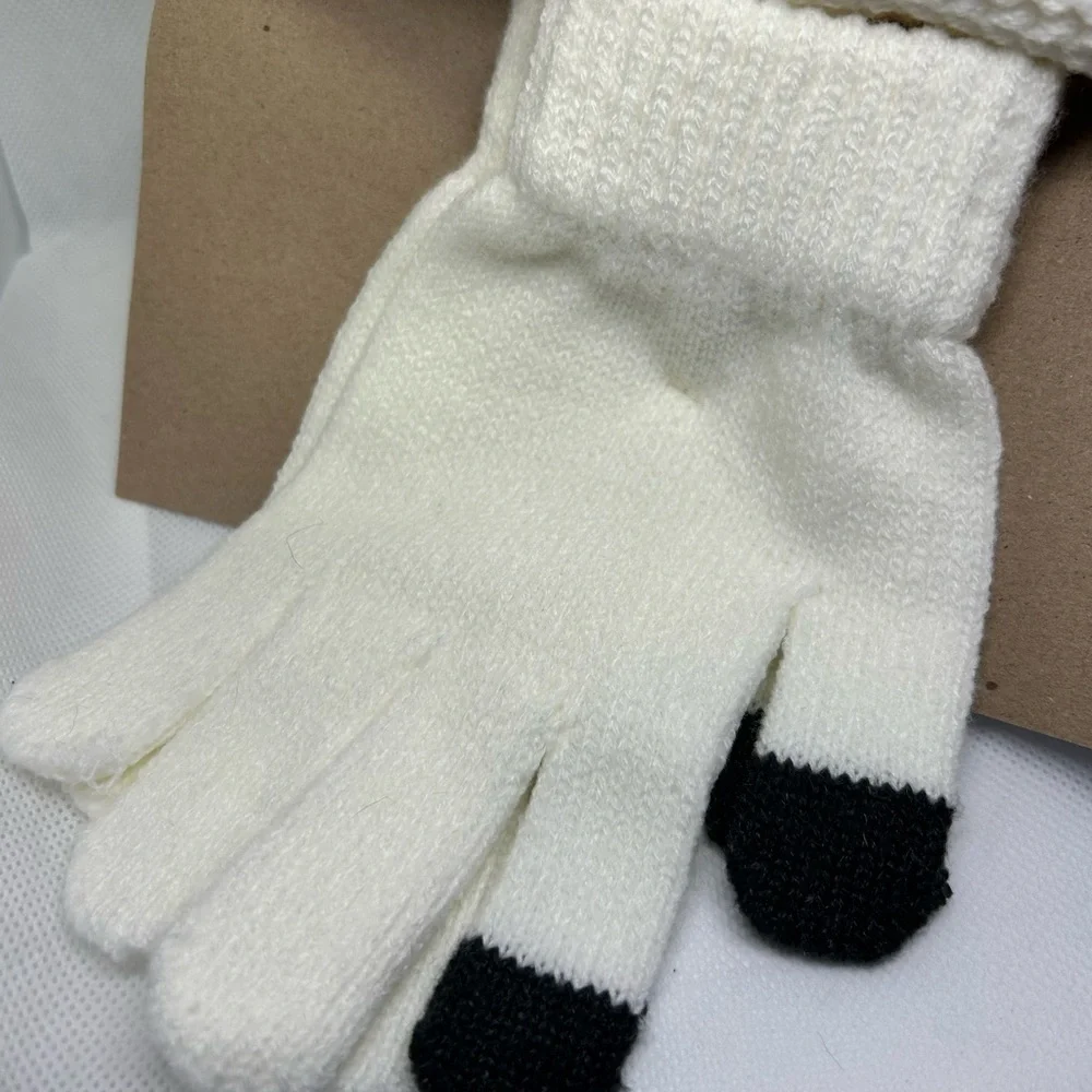 Justice Sequin Kid’s Hat Gloves Set White and Pink‎ Bow